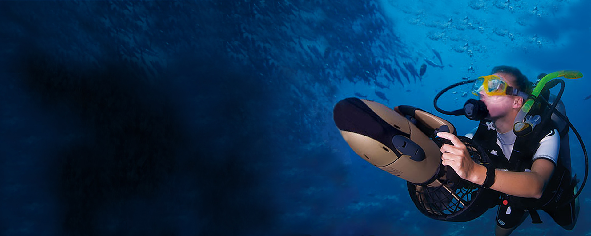 Diver riding a seascooter